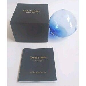 Signed Timothy E Landers Fine Art Glass Blue Ombre Paneled Christmas Ornament